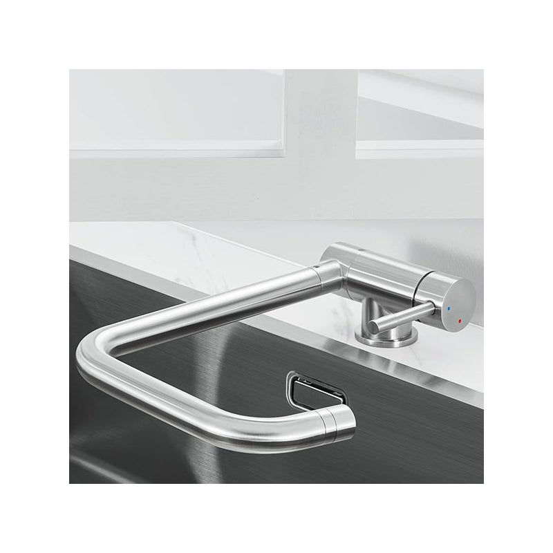 Nowoczesny kran kuchenny - składana konstrukcja z możliwością obrotu o 360° - podwójne pokrętło - rura zasilająca 3/8" - maksymalna elastyczność