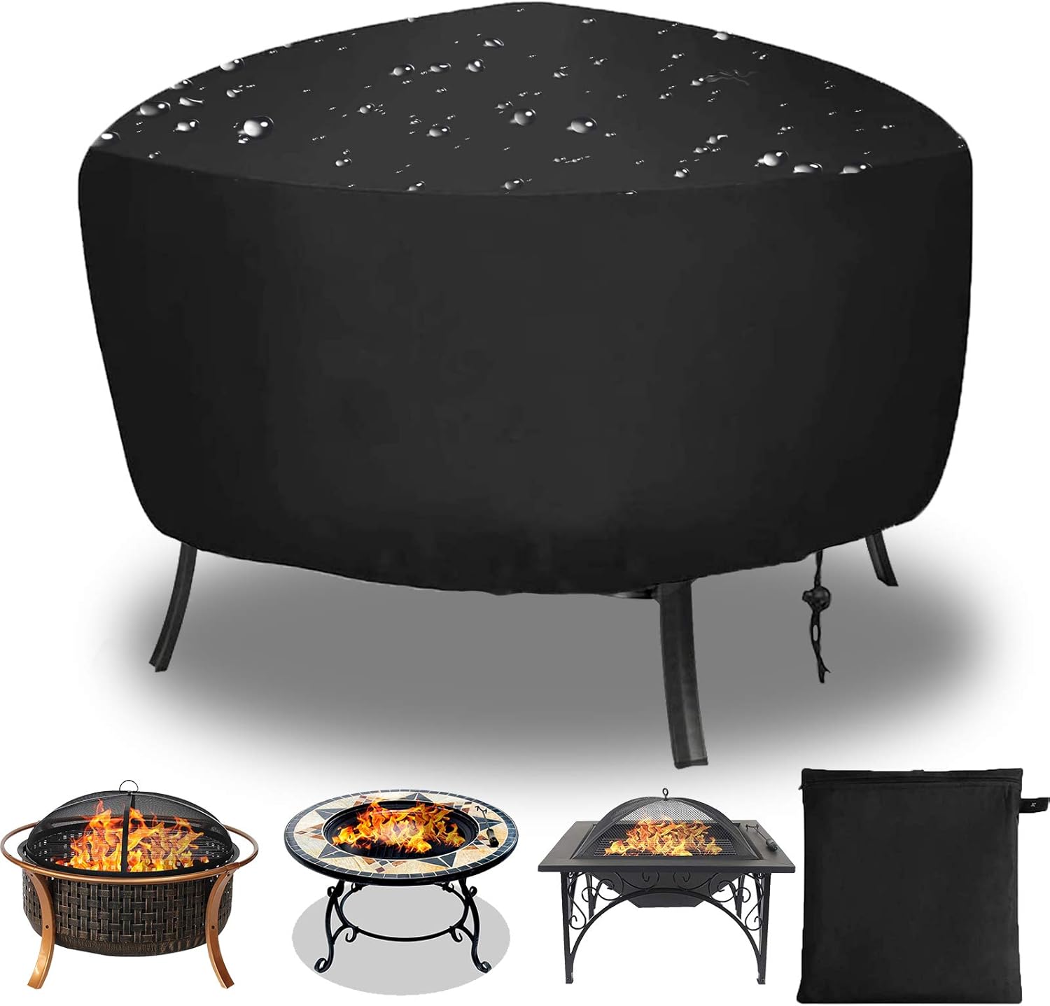 Copertura Per Braciere Rotondo Impermeabile | Resistente Al Vento E UV | Con Coulisse | 85x40 Cm