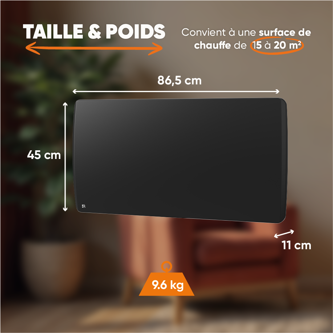 Radiateur électrique fixe à inertie sèche céramique 2000W Bestherm ARIA horizontal noir - 5