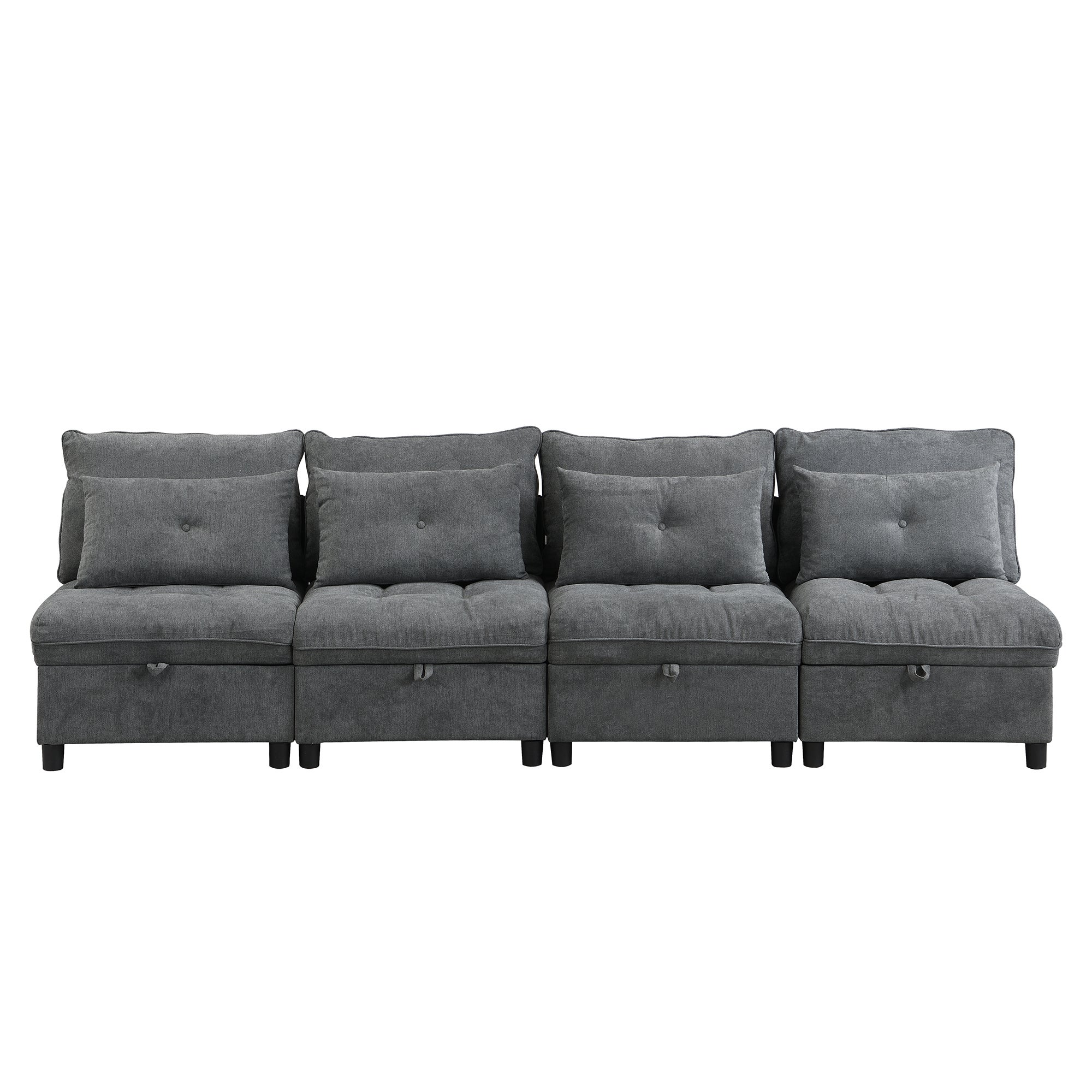 Modułowa sofa 4-osobowa + schowek + tapicerka szenilowa - z funkcją spania - Szara - 6