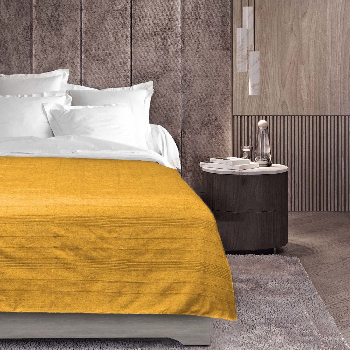 Plaid enroulable 180 x 220 cm polycoton Lucile Jaune curry - 5