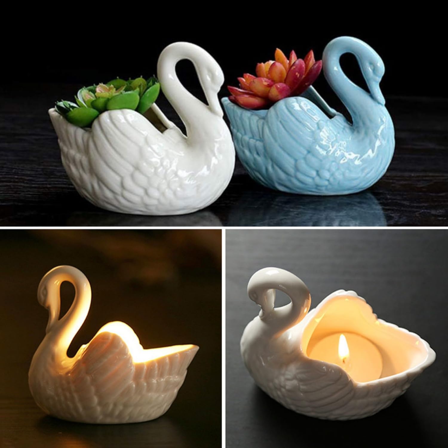 Pot de fleurs cygne en céramique, mini pot de fleurs cygne, pot pour plantes succulentes, pour intérieur, maison, bureau, jardin, blanc - 5