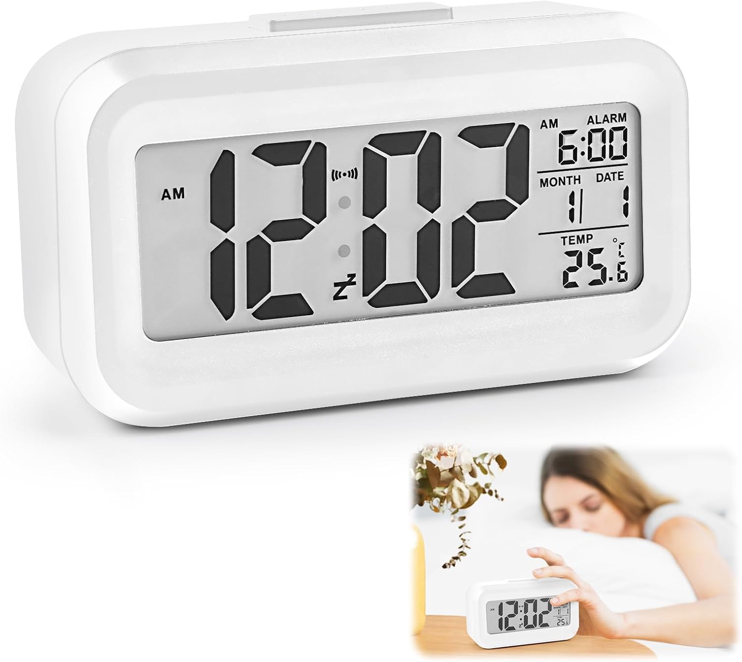 Szt. Cyfrowy budzik, cyfrowy budzik LCD zasilany bateryjnie, duży wyświetlacz z temperaturą, datą, funkcją drzemki, budzik podróżny, budzik świetlny,