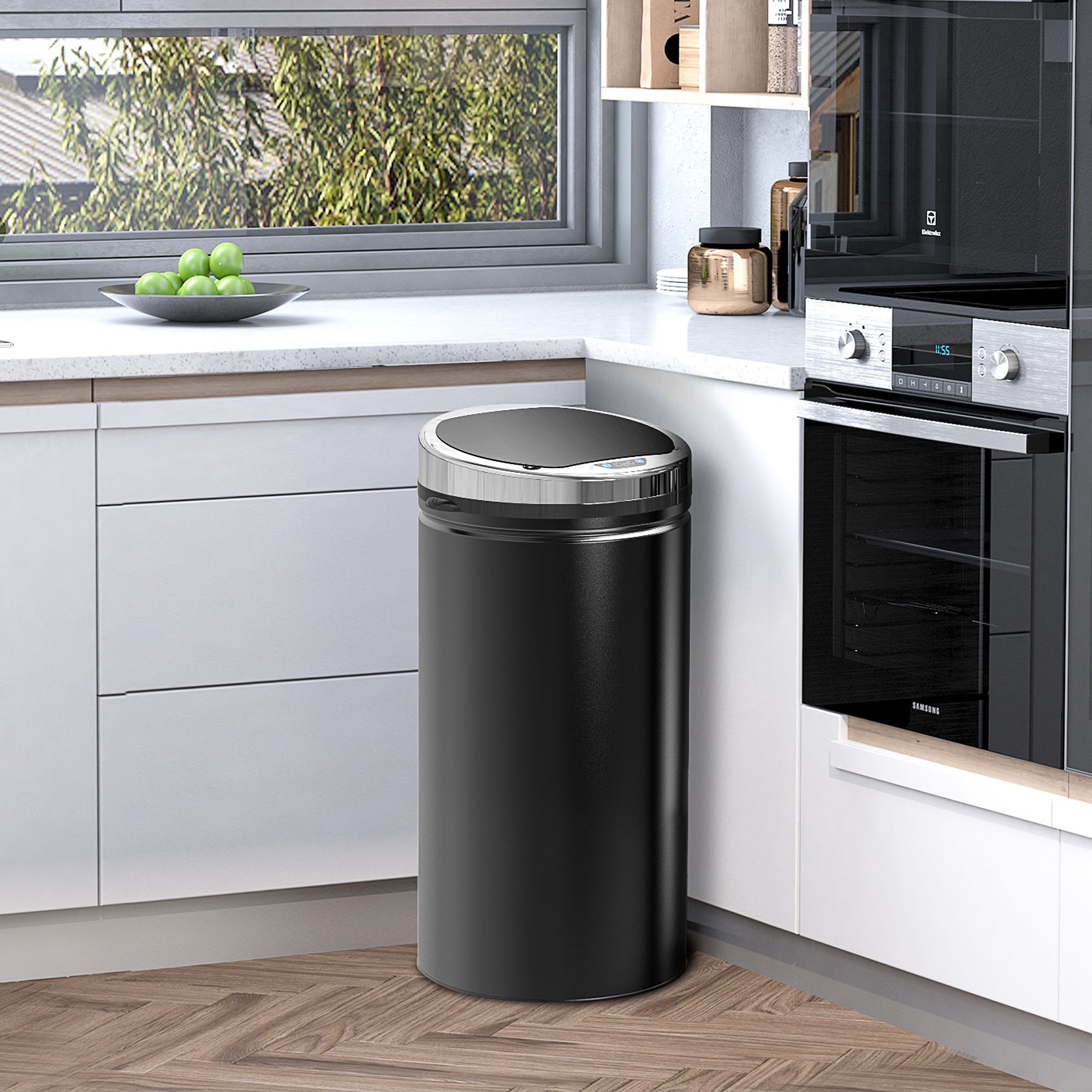 Sensor Mülleimer 42L, Elektrisch Automatischer Abfalleimer mit Deckel, Rostfrei, für Bad, Büro, Küche, Esszimmer, Stahl, Schwarz