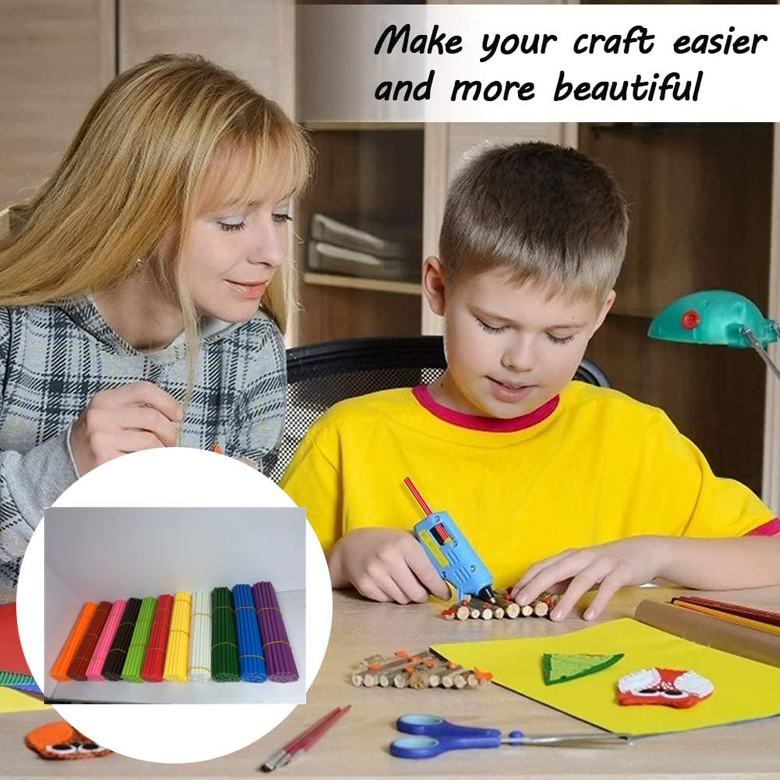 EKKJNQ Matite adesive a caldo, 30 pezzi, colorate per colla a caldo, per fai da te, 7 x 200, 11 x 200 mm, per pistola per colla a caldo (giallo chiaro - 3