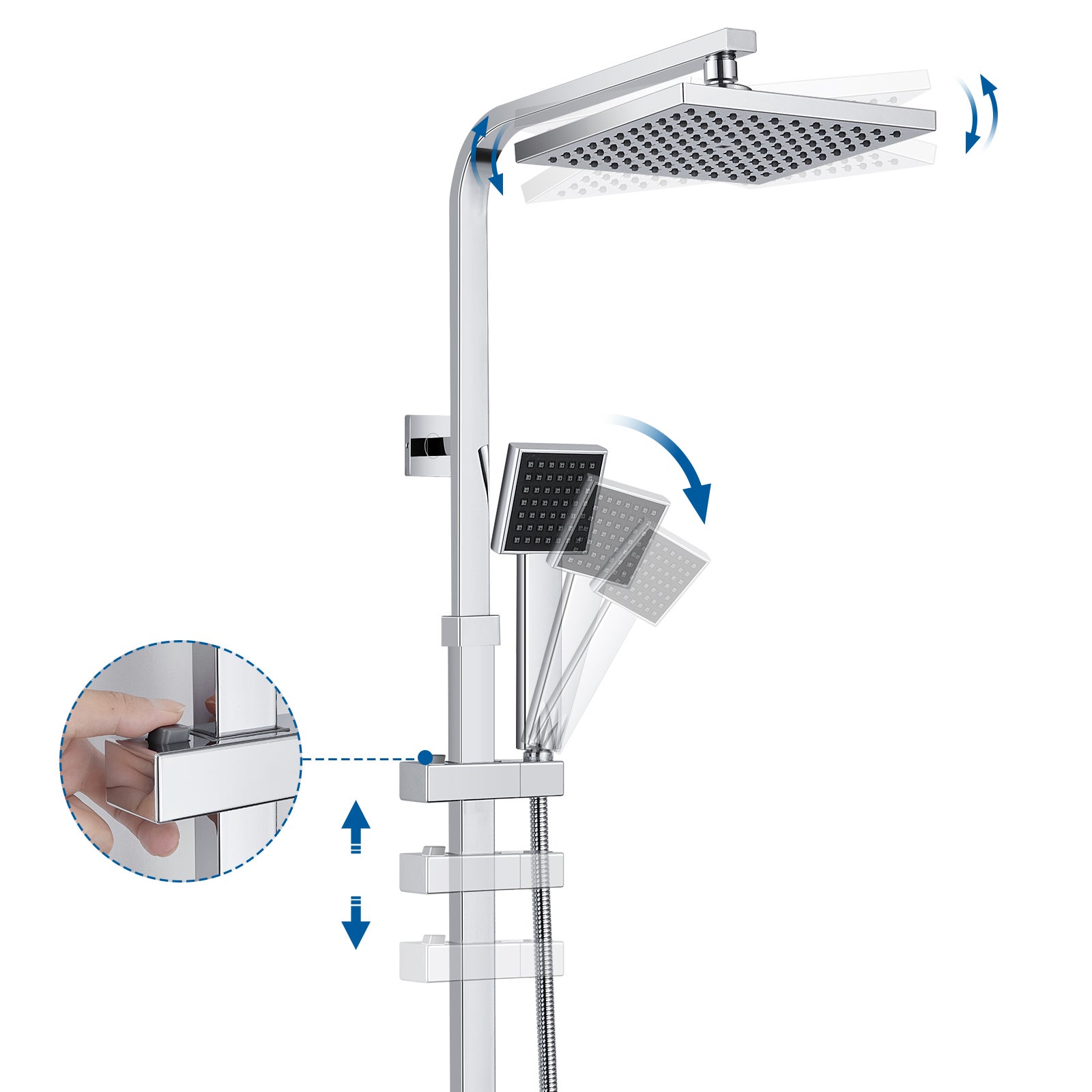 Auralum max Colonne de Douche Carré Set de Douche avec Mitigeur Thermostatique Design Moderne - Douche Tête de121 Buses,Chrome - 2