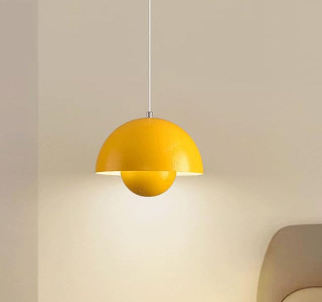Duńska lampa wisząca w kształcie kwiatu, regulowana wysokość, z żarówką, odpowiednia do salonu, jadalni i sypialni, białe światło 6500K, kolor żółty