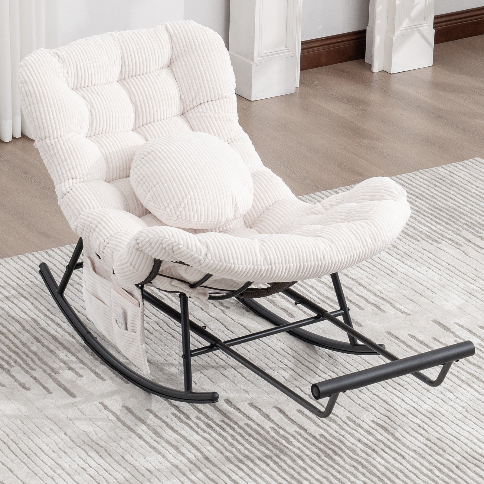 Rockingchair - Fauteuil à bascule avec Repose-Pieds Rétractable - Siège Large et Coussin Offert - 115kg - Pour Jardin, Terrasse, Salon - Cocon Pro - 8