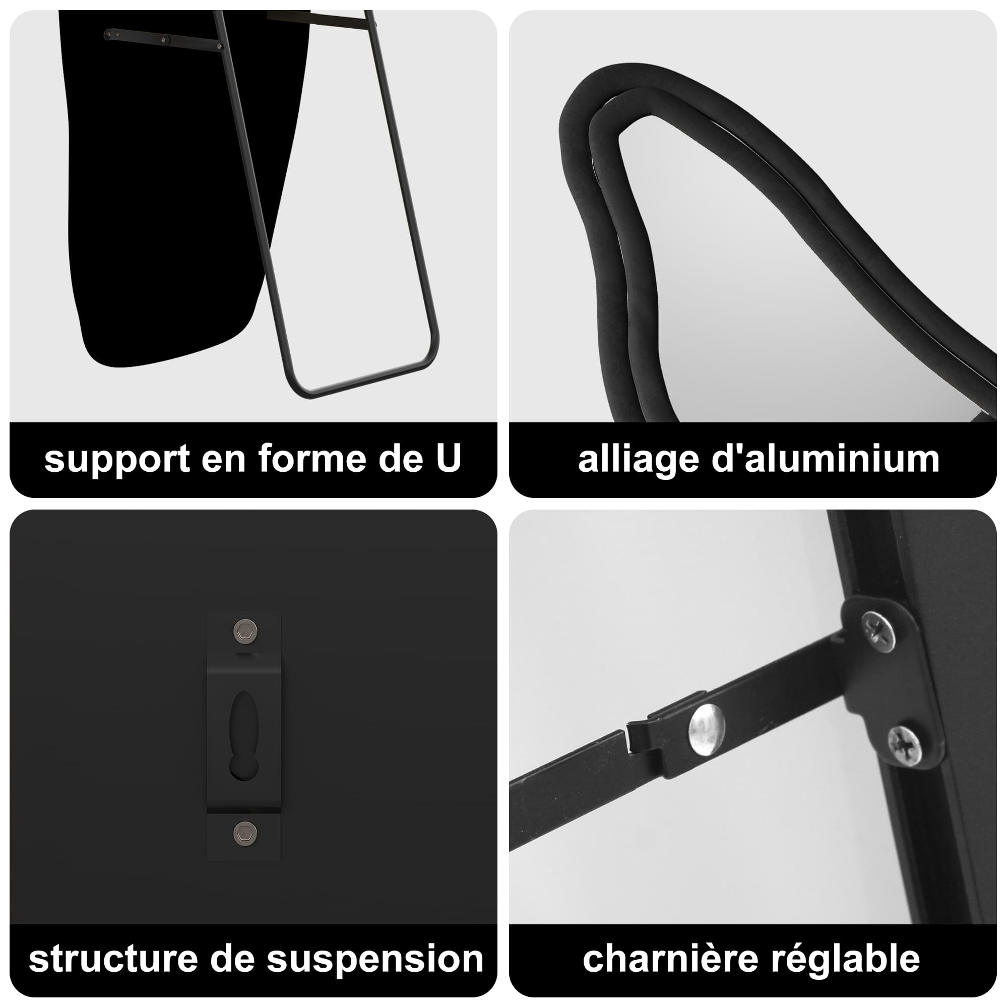 Miroir sur pied de forme ondulée irrégulière 145*50, peut être posé à gauche ou fixé au mur, convient aux chambres et aux salons, blanc. - 5