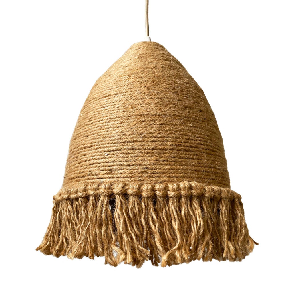 Suspension décorative, faite à la main, en jute naturel et franges de