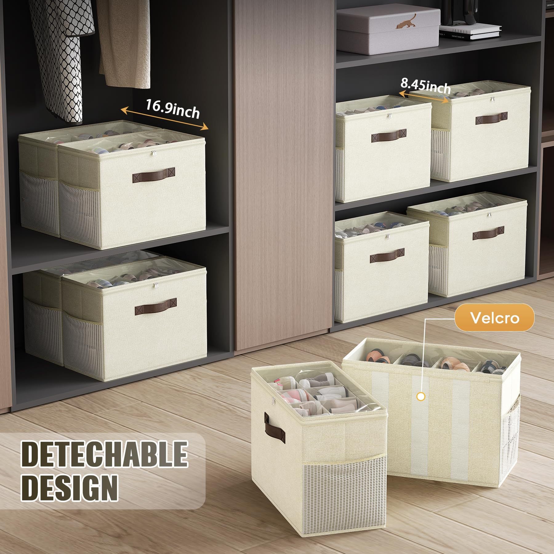 BEXTCOK 2 bacs de rangement pour chaussures, bacs pliables à compartiments avec couvercle, bacs de rangement anti-poussière pour sous le lit - 2