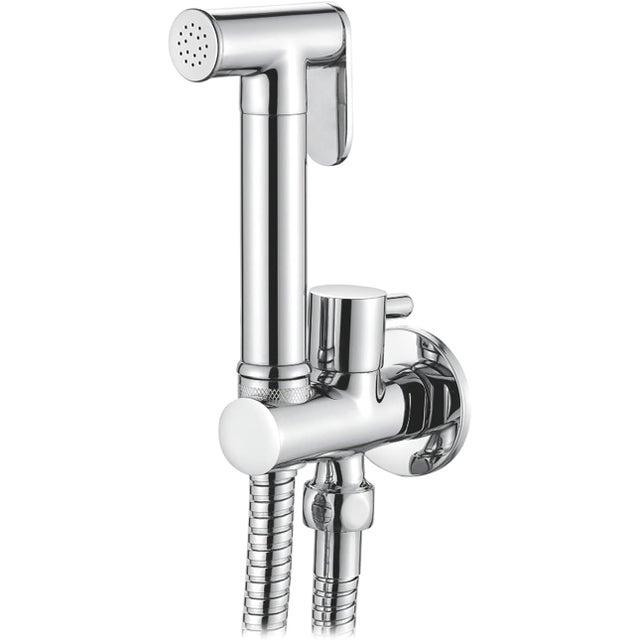 Douche Toilette Encastré Kit Avec Flexible, Support, Douchette, Chromé, Argent