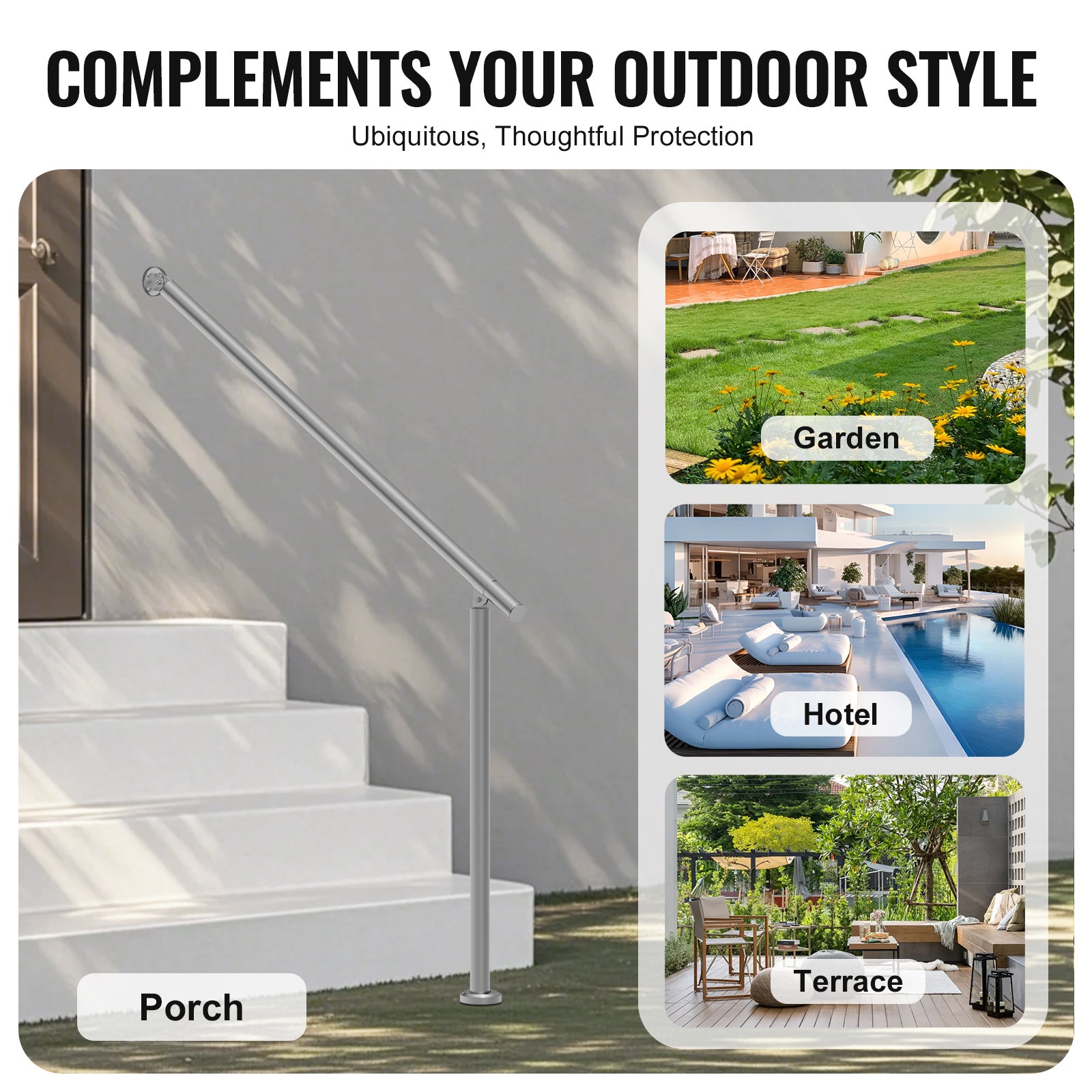 Ringhiere esterne 120 cm,SucceBuy parapetto terrazza argento,fissaggio a muro,kit completo. - 8