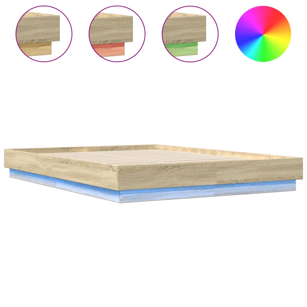 Łóżko Brązowe Rama Łóżka Ze Stelażem Łóżko Do Sypialni Pokoju LED 120x200 cm