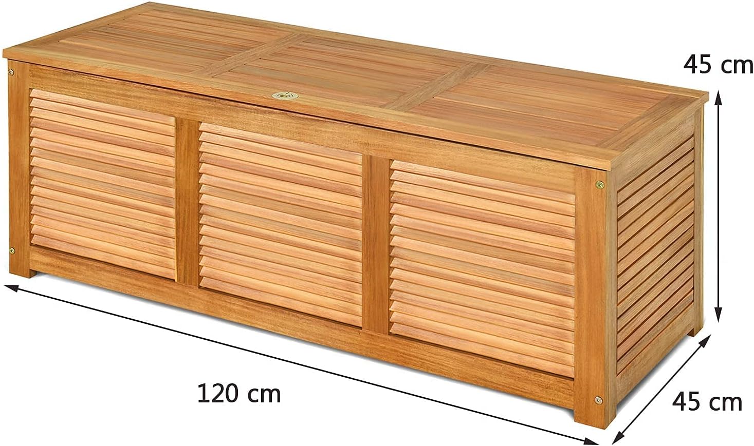 Coffre de jardin en Bois d’Acacia Certifié FSC-120X45X45 CM- Boîte de Rangement Respirante avec Poignée en Boucle Pratique-Naturel - 8