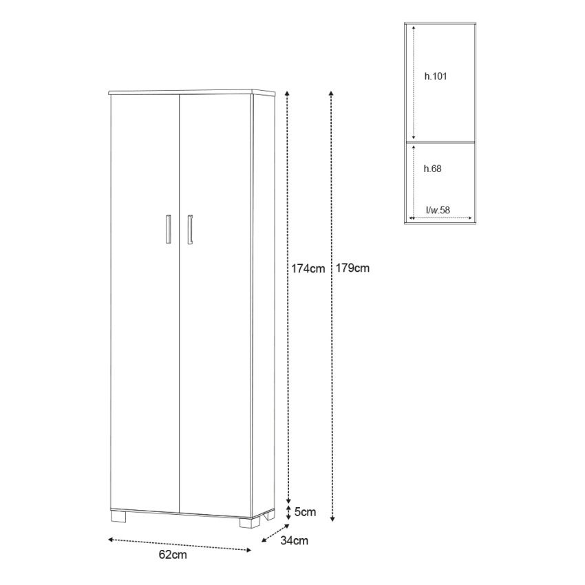 Armadio 2 ante 6 ripiani h 178 cm colore Bianco Fiammato - 6