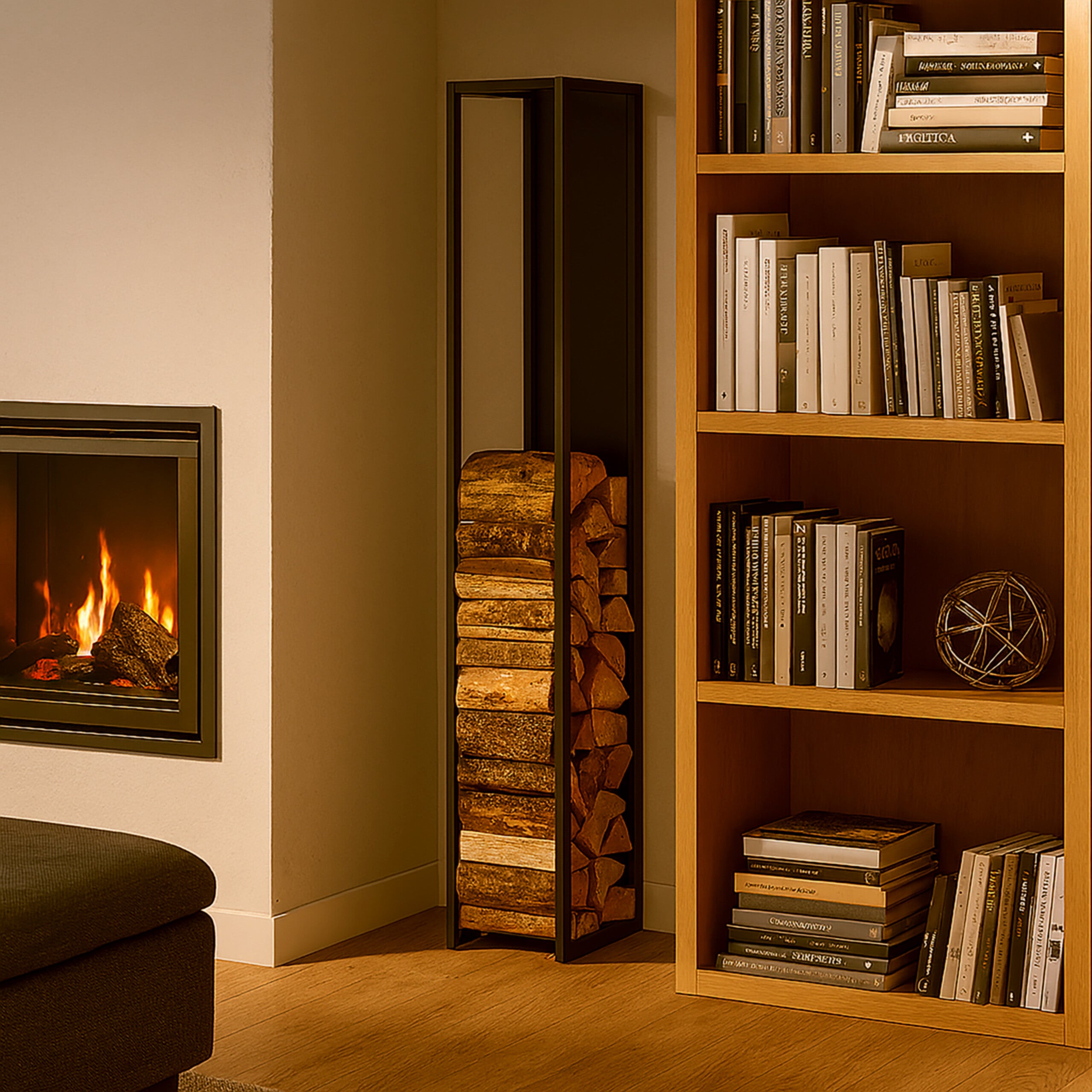 Rangement pour bois de cheminée, métal, support haut, pour bûches, empilage, HxLxP : 157x23,5x30 cm, noir, Relaxdays - 5