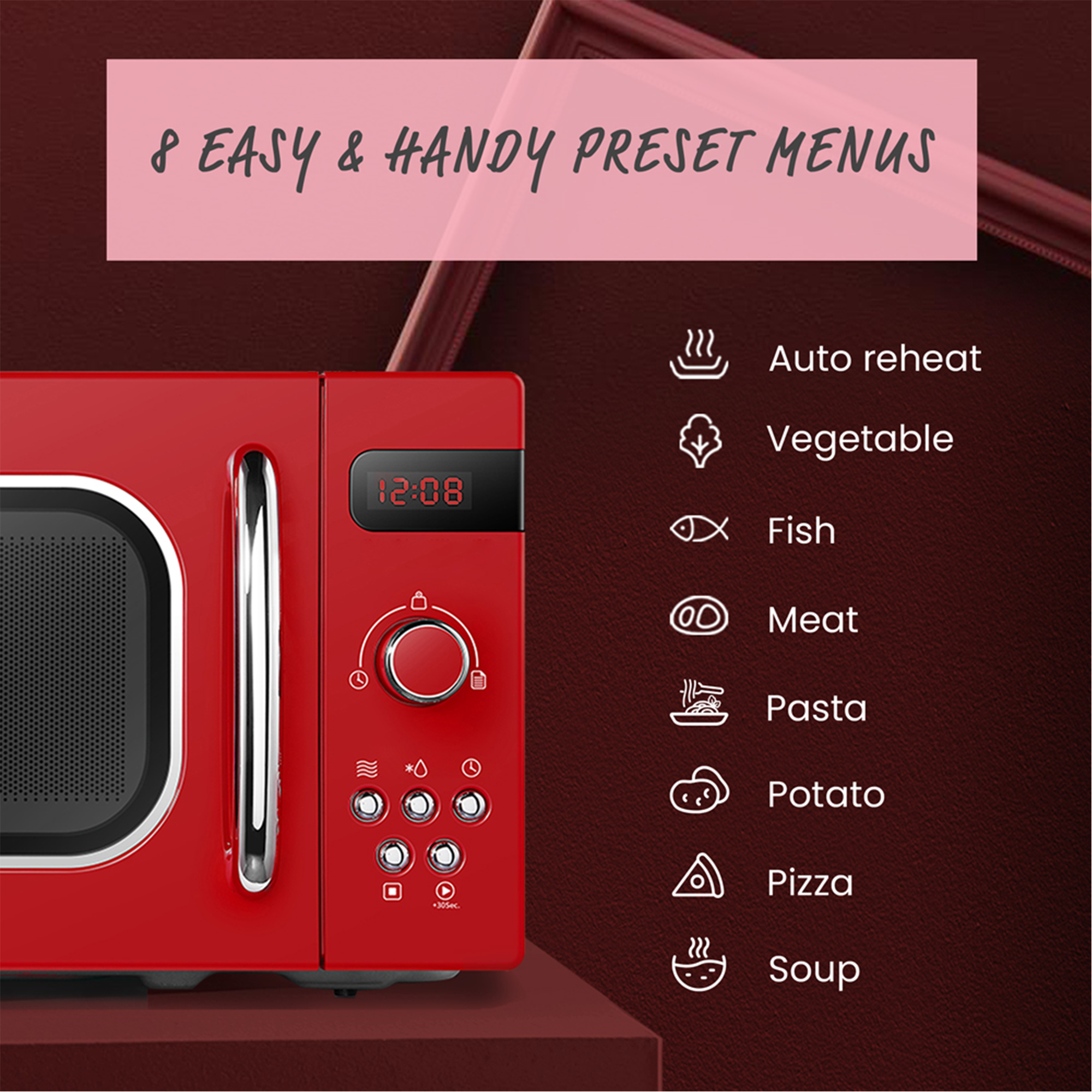 Micro-ondes rétro de 20L - COMFEE CMSRO 20 di rd - 800W - Rouge - 5
