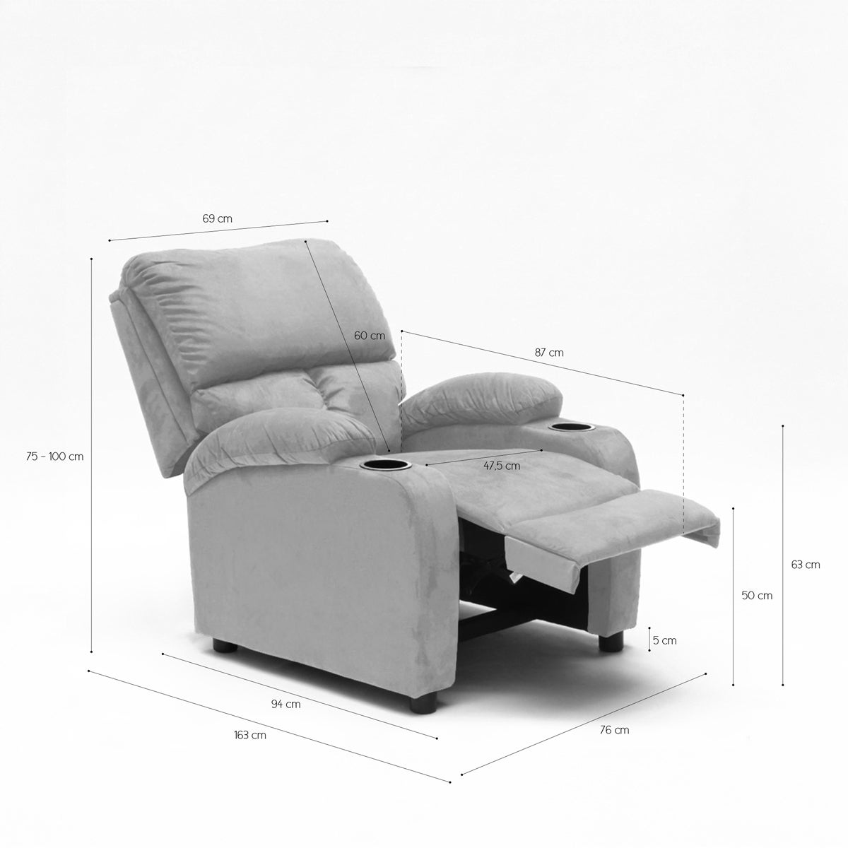 Poltrona Relax Reclinabile con Poggiapiedi in Microfibra Velluto Laura - Blu - 6