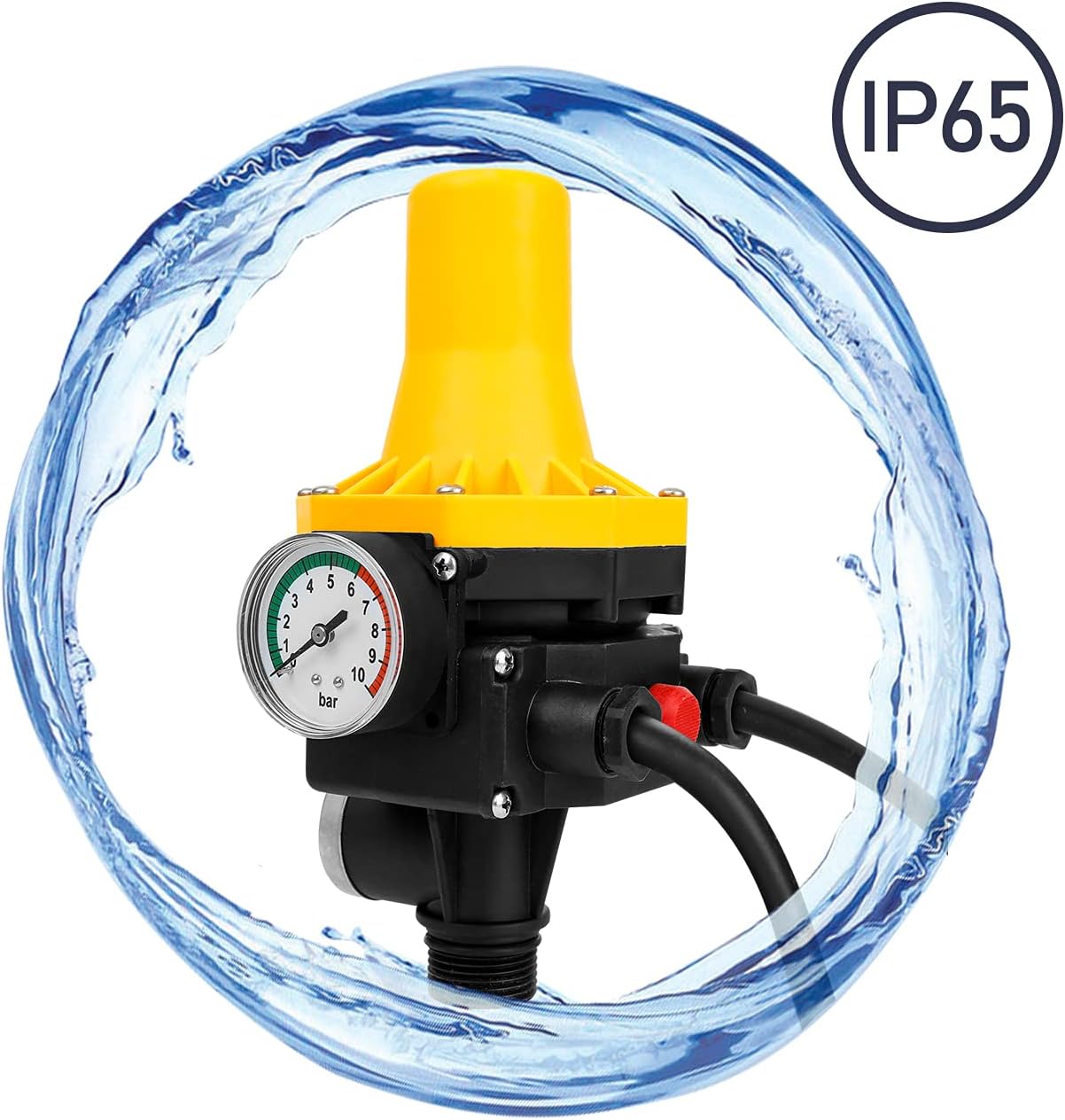 Presostato para bomba de agua de 10 bares, presostato eléctrico, encendido y apagado automáticos, encendido y apagado automáticos, con cable, amarillo - 2