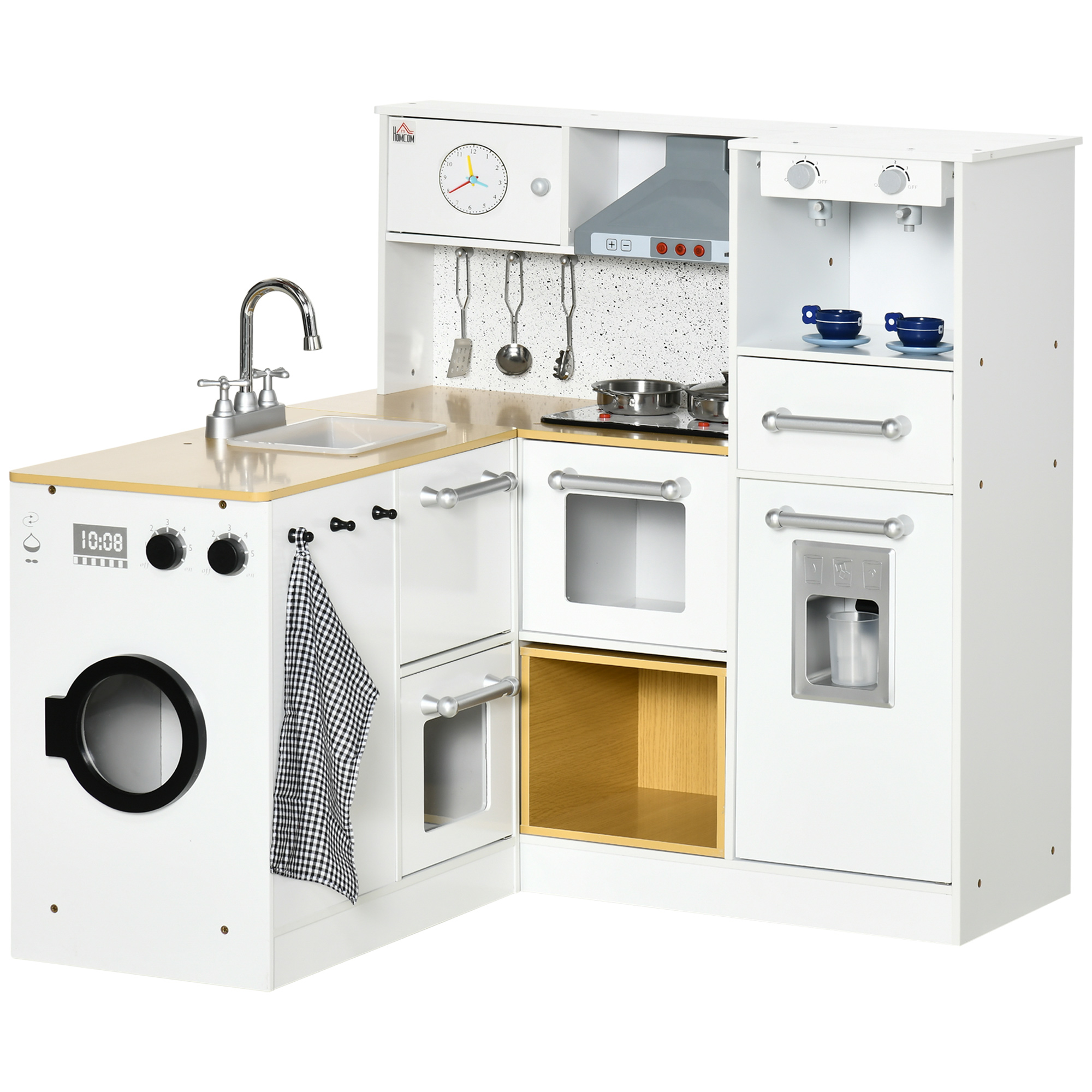 Cocina de juguete madera para ninos 3 anos HOMCOM 78 5x29x81cm blanco Leroy Merlin