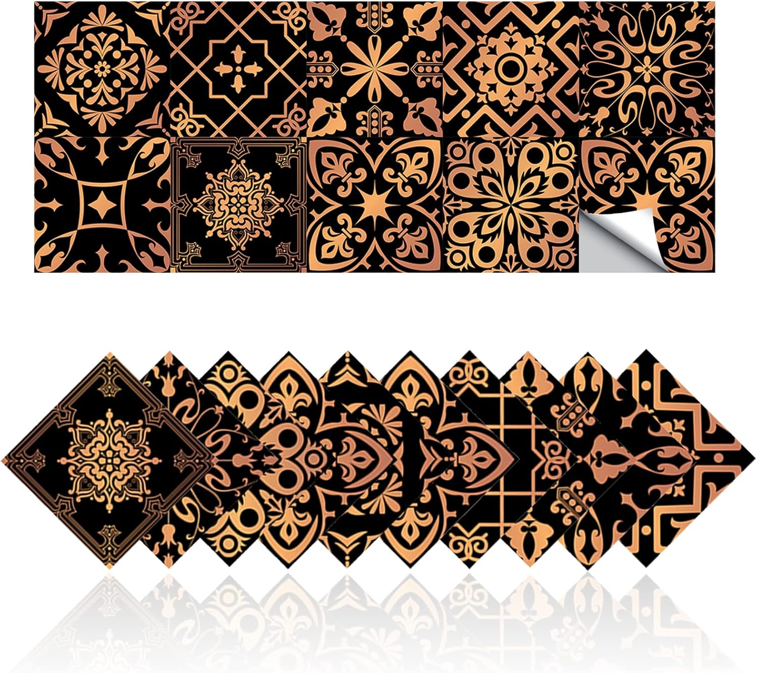 Autocollants Carrelage, Carrelage Adhesif Mural Stickers Rétro Or Noir ...