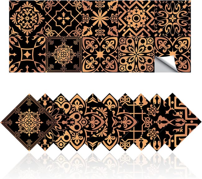 Autocollants Carrelage, Carrelage Adhesif Mural Stickers Rétro Or Noir ...