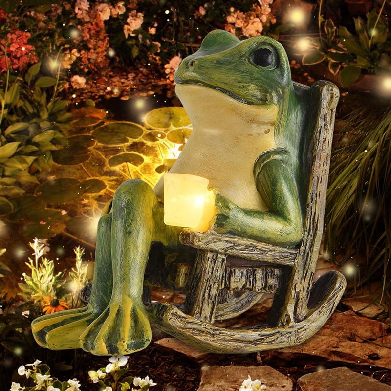 Statua Rana Solare Da Giardino – Con Luce LED, In Resina, Impermeabile, Per Esterni, Decorazione Prato