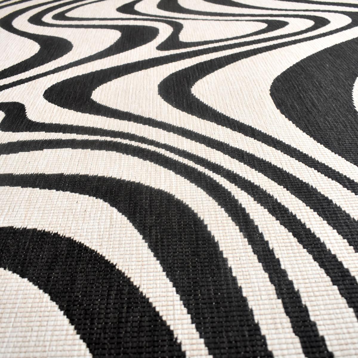 Tapis rond d'extérieur, kilim reversible 120x170 LYN2 W REVERSIBLE noir et blanc - 5