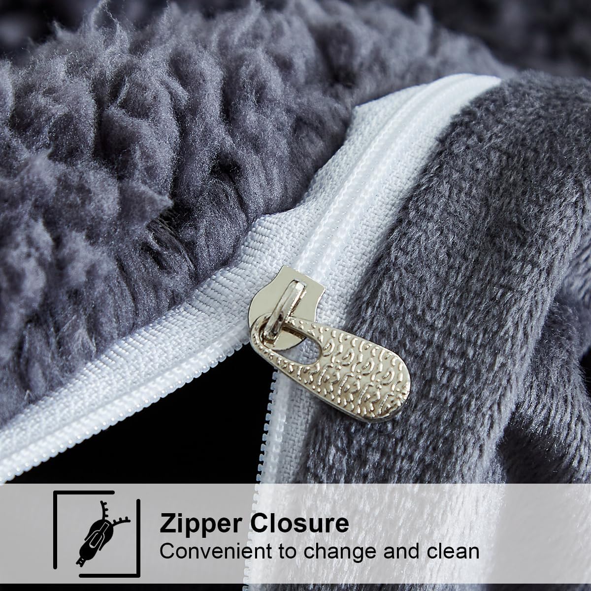 Housse de Couette Polaire 200x200 Gris Foncé + 2 Taies 65x65cm - 4