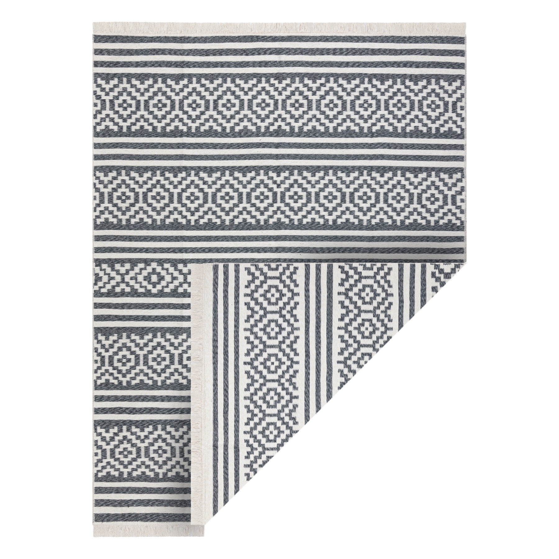 Dywan TWIN 22996 Geometryczny, pasy bawełna, dwustronny Ekologiczny frędzle - antracyt / krem 140x190 cm