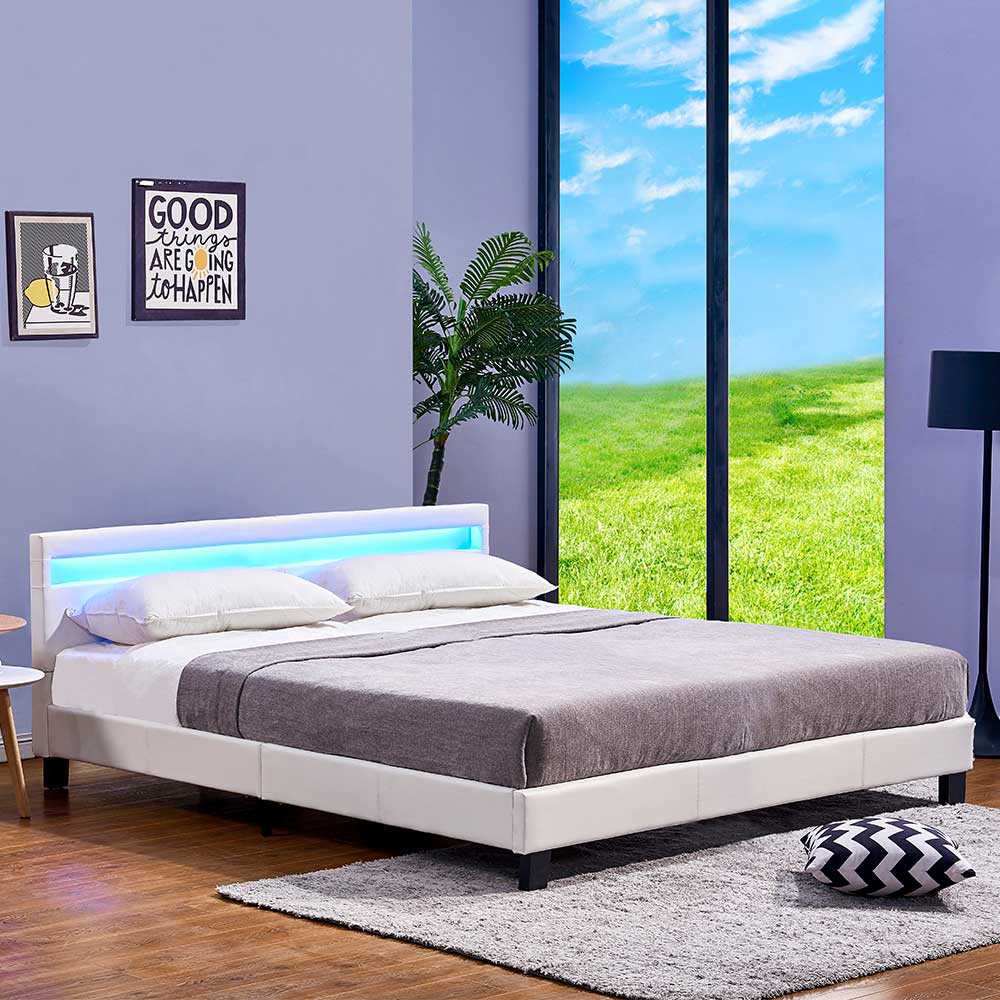 HOME DELUXE - Lit LED ASTRO - Blanc, 180 x 200 cm - avec matelas et ...