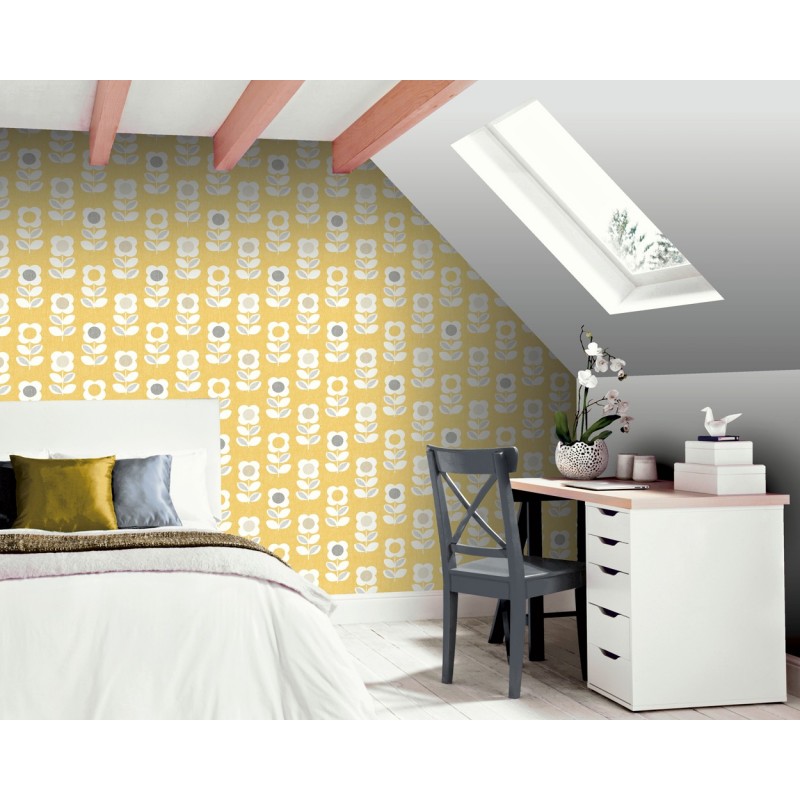 Papel pintado pared flor de estilo retro - retro flower amarillo arthouse - rollo de 10 m x 0,53 m