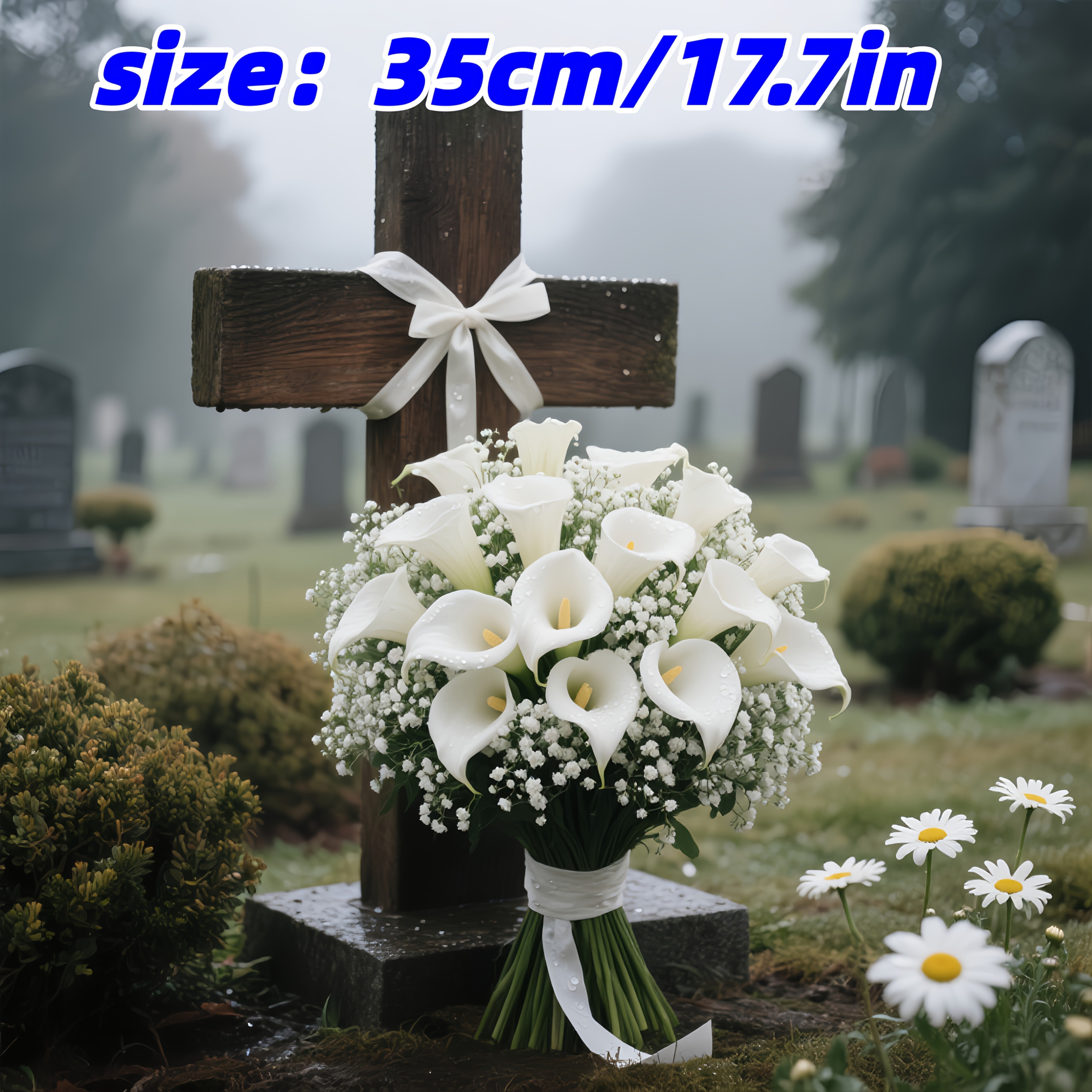 Lot de 30 fleurs artificielles pour cimetière, composé de 10 arums blancs et de 20 gypsophiles, idéal pour les tombes. - 2