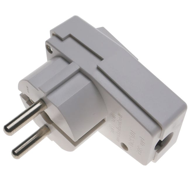 Enchufe Schuko Macho Acodado Con Interruptor, Color Blanco, 250V/16A - Ideal Para Alargar Cables O Reparar Fuentes De Alimentación