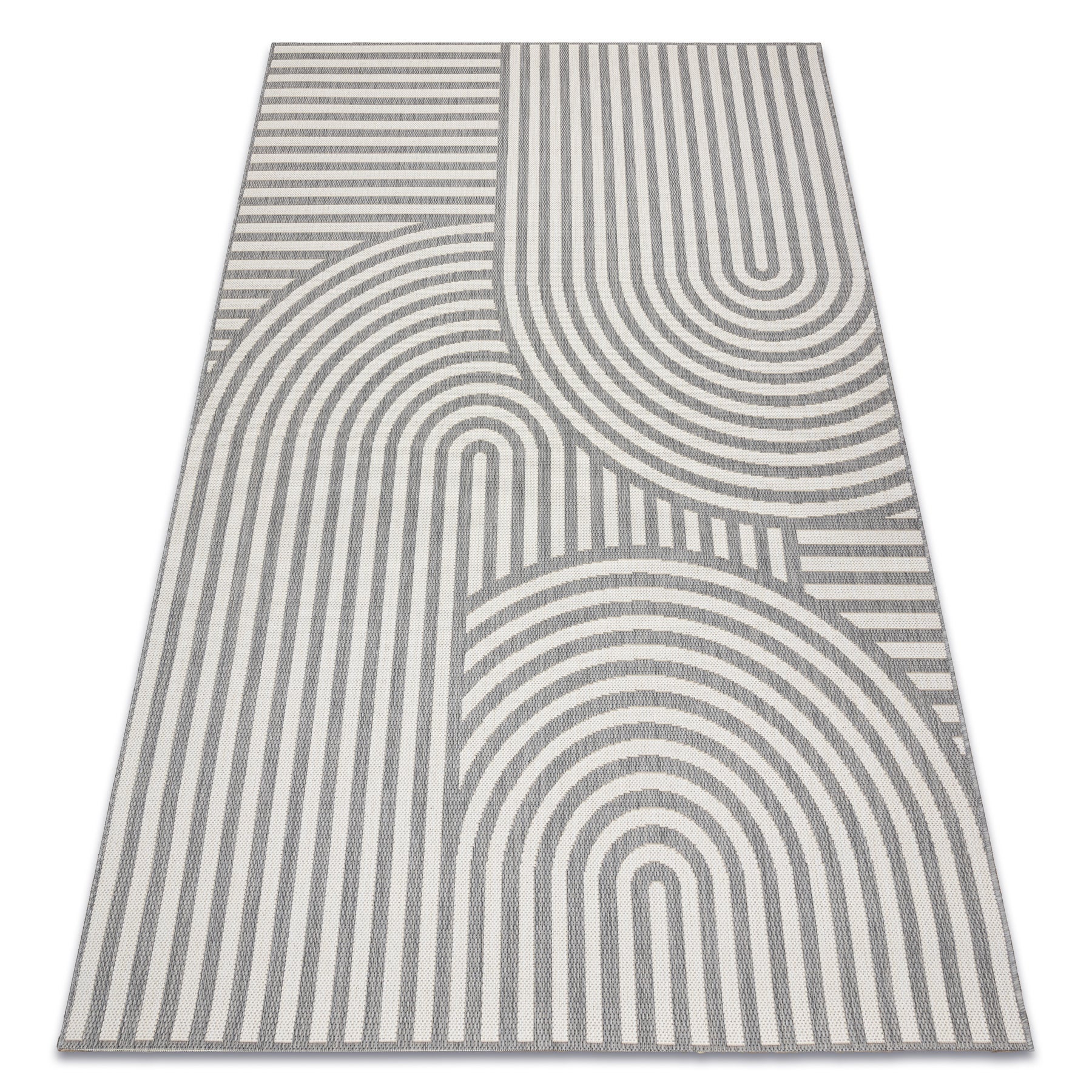 Dywan SZNURKOWY SIZAL FLAT 49376637 Koła paski szary / krem 160x230 cm