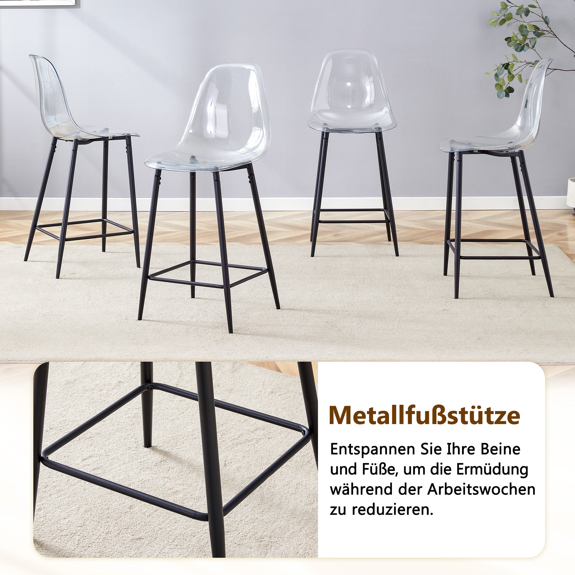 Ensemble de 4 tabourets de bar transparents, avec structure en métal ...