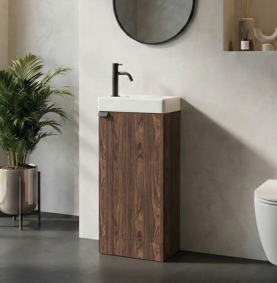 Meuble Lave-mains Orion 40 x 22 cm - Brun noyer - Meuble lavabo avec vasque - 2