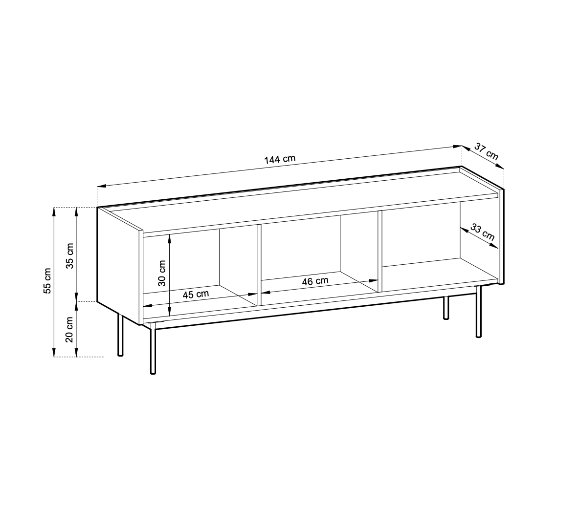 Szafka RTV, Cegła, blat: dąb Linea, 144 x 55 x 37 cm - 6