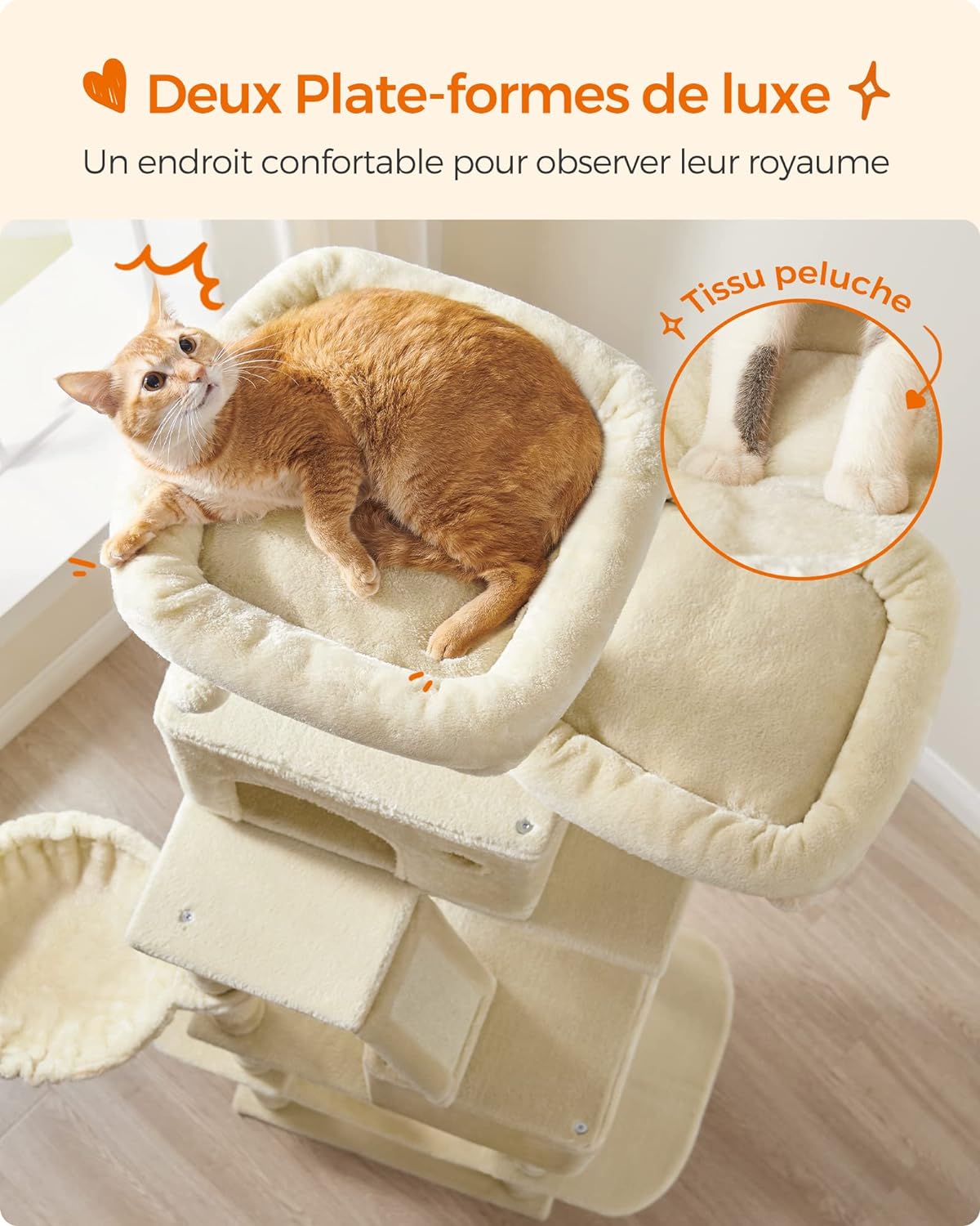 Arbre à Chat, Grande Tour de Jeux, Hauteur 206 cm, Beige - 3