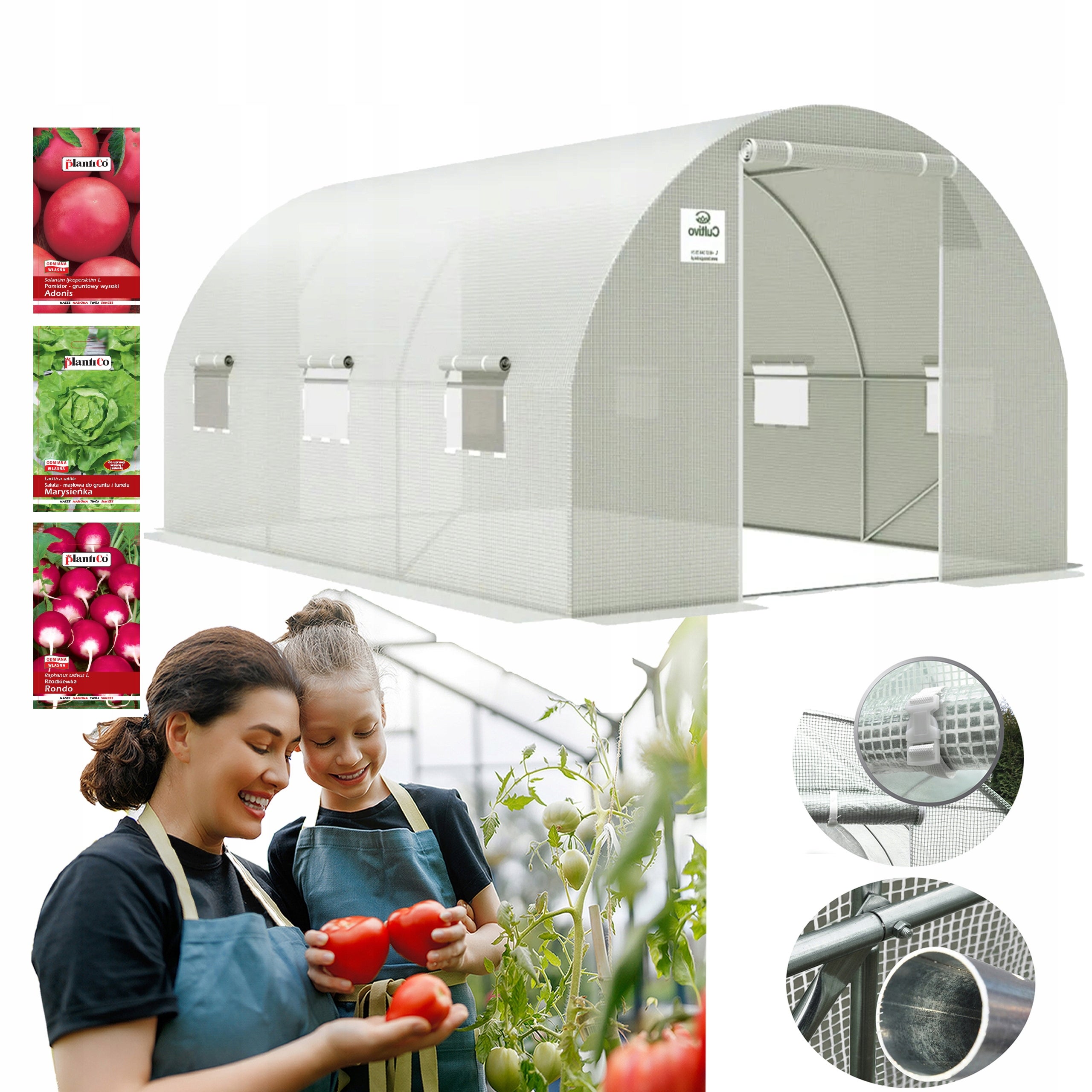 Tunel Ogrodowy Cultivo Foliowy Szklarnia 3x4,5x2 13,5m2 Biały Podwójne Drzwi Uv4 1 szt