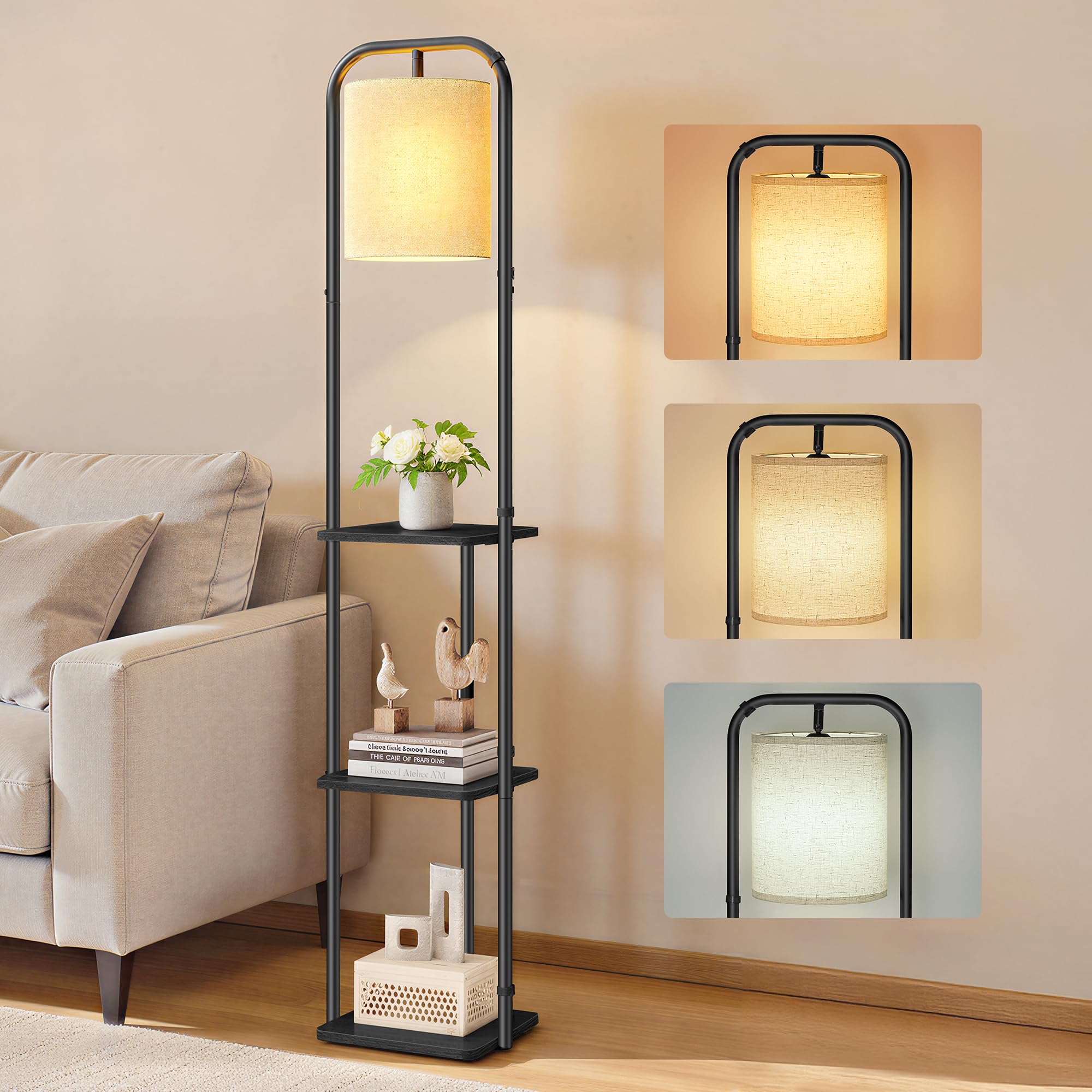 Vasagle Lámpara De Pie Con Estantes Para Salón Y Dormitorio - Imagen 3