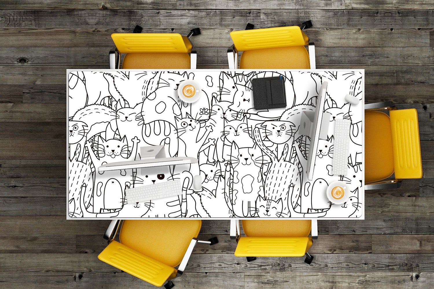 Podkładka biurkowa sztuka doodle koty 120x60 cm, artystyczna mata dekoracyjna – Tulup - 2