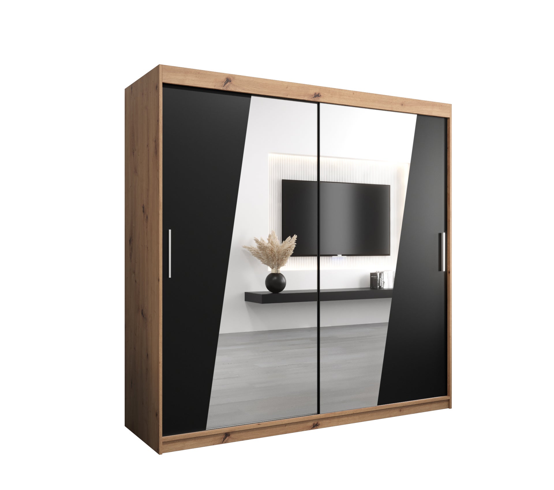 Szafa przesuwna garderoba RHOMB 200 x 62 x 200 cm Artisan + Czarny - Abiks Meble