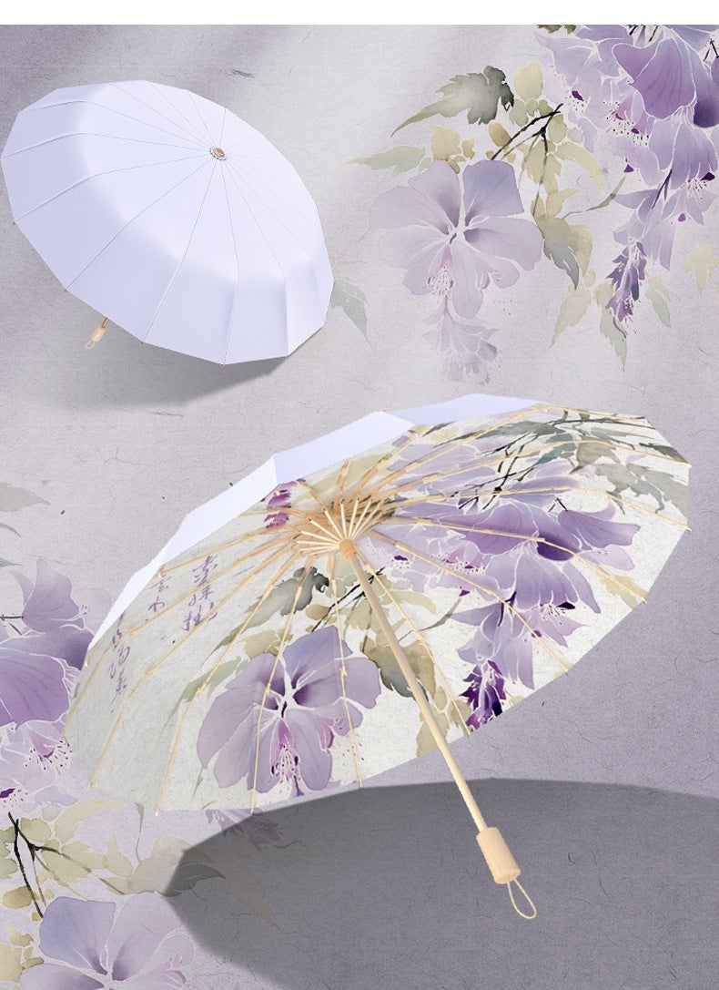 Parapluie 3 Pliants Anti-UV Et Coupe-Vent - Poignée En Bois Massif - Compact 8 Côtes - Neuf Avec Étiquettes