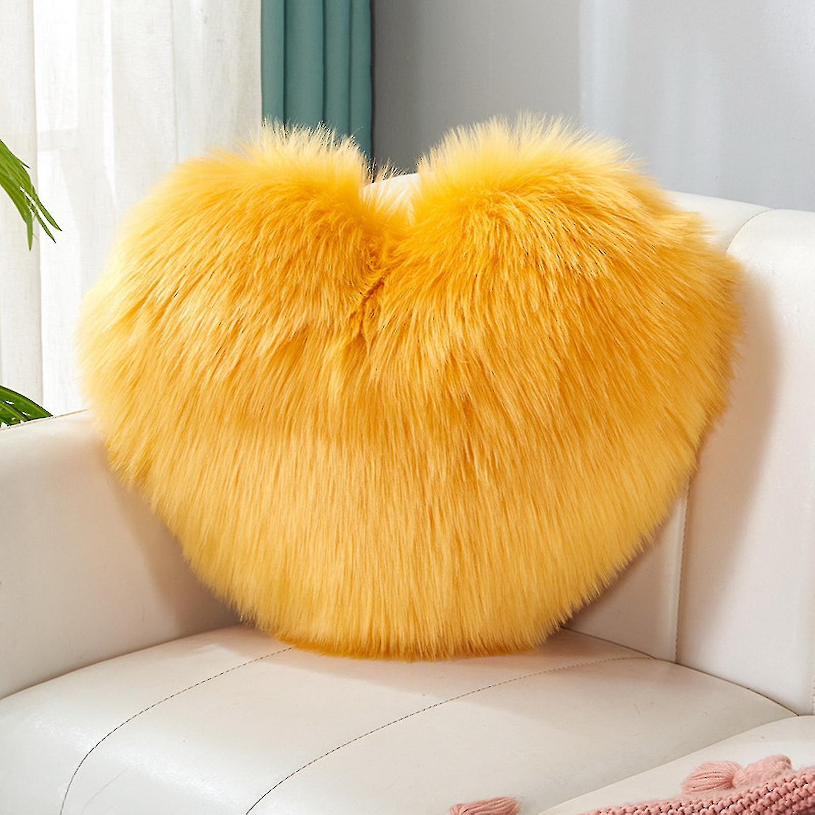Double Machine L Coussin cœur peluche fausse fourrure long poil, blanc, 40x50 cm, double ...