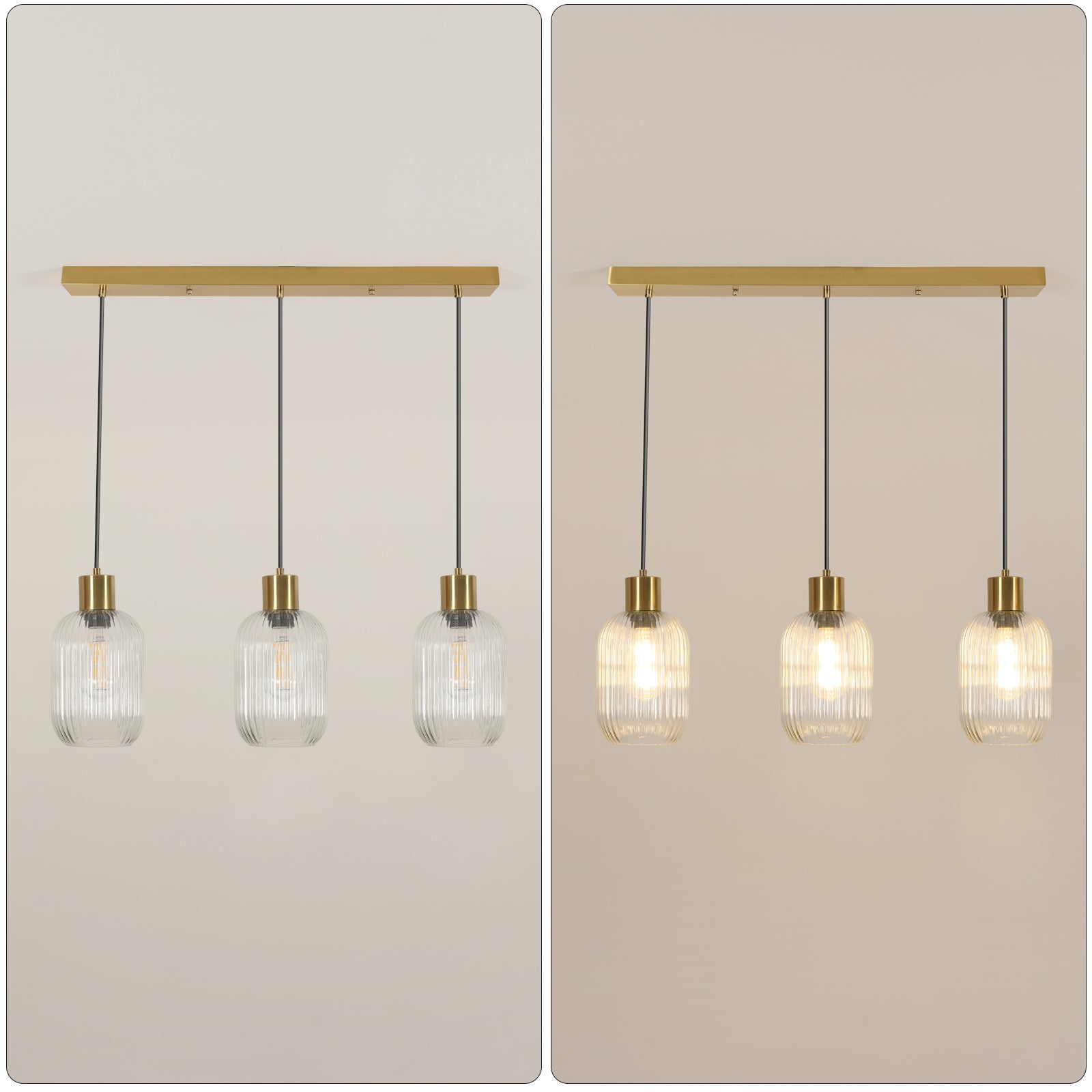COMELY Suspension Linéaire 3 Lumières en Verre Transparent L72 cm, E27, Design Moderne Finition Laiton pour Cuisine, Îlot et Salle à Manger - 2
