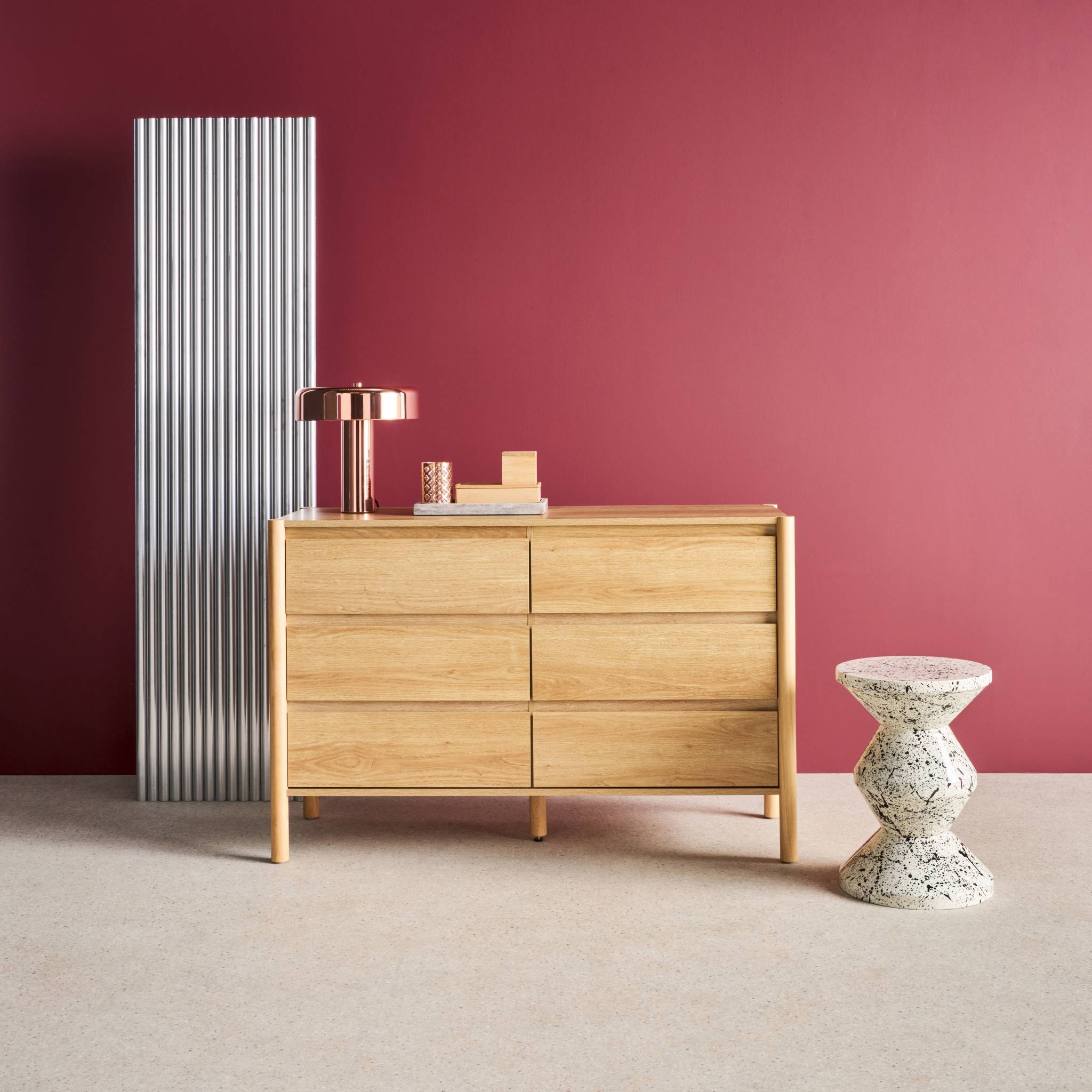 Commode décor bois 6 tiroirs 120cm naturel - 120 x 42 x 78.5 cm - Harmony - 3