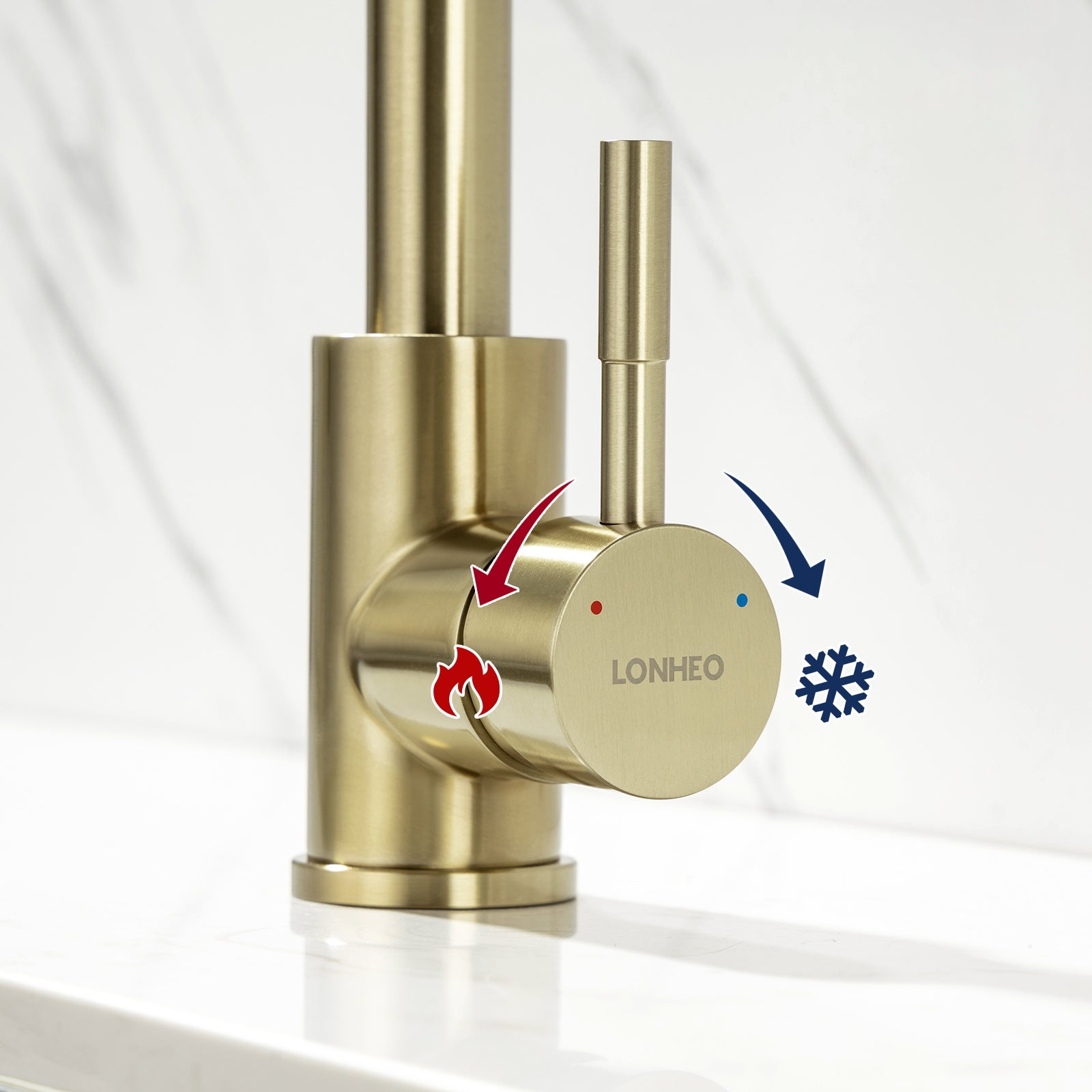 Lonheo Max Rubinetto Cucina U-Forma Rotante a 360°,ad Acqua Fredda e Calda,in Acciaio Inossidabile con Sguazzatore Demotabile,Dorato,Modello UE - 3