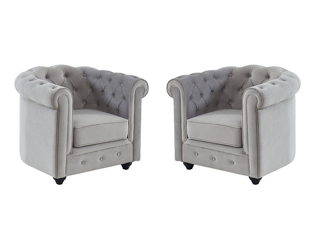 Komplet 2 foteli CHESTERFIELD - Jasnoszary welur